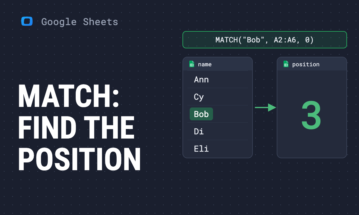 MATCH function in Google Sheets: find the position of a value