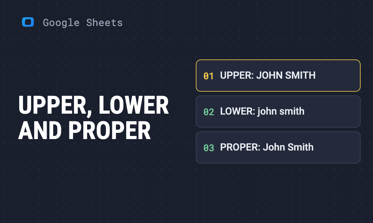 UPPER, LOWER and PROPER in Google Sheets: change text case