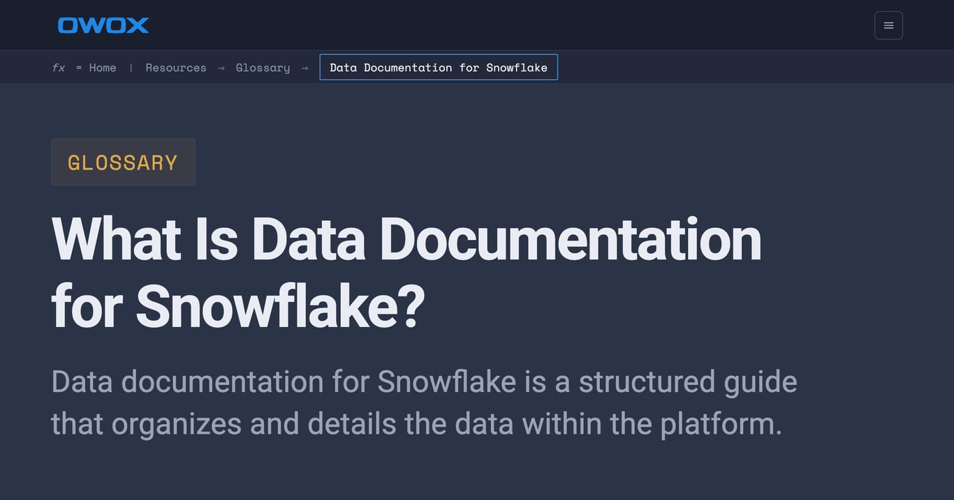 Data Documentation for Snowflake