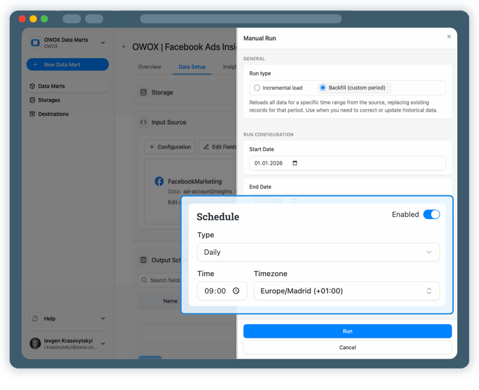 Step 4: Run & Schedule Facebook Ads Data Collection