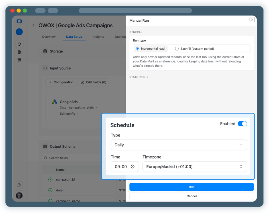 Step 4: Run & Schedule Google Ads Data Collection