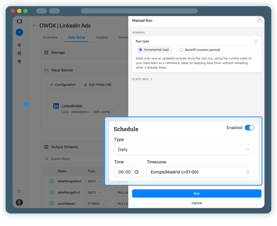 Step 4: Run & Schedule LinkedIn Ads Data Collection