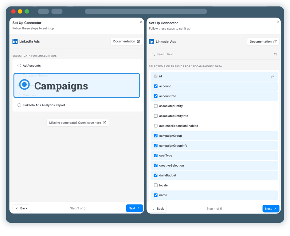Step 3: Select Linkedin API Endpoint & Fields