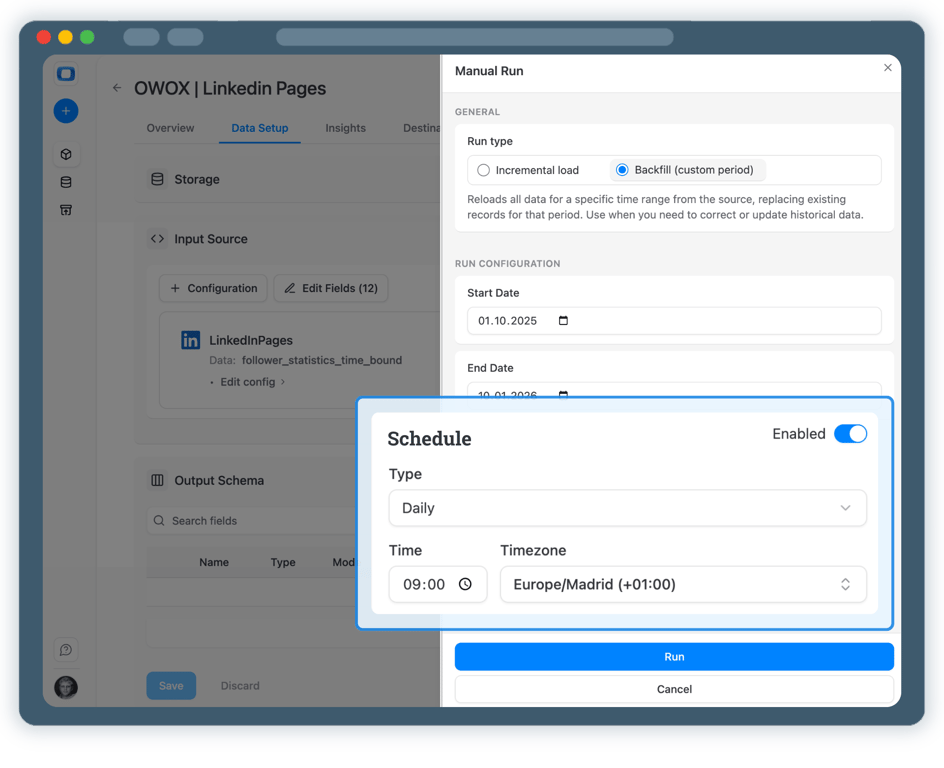 Step 4: Run & Schedule LinkedIn Pages Data Collection