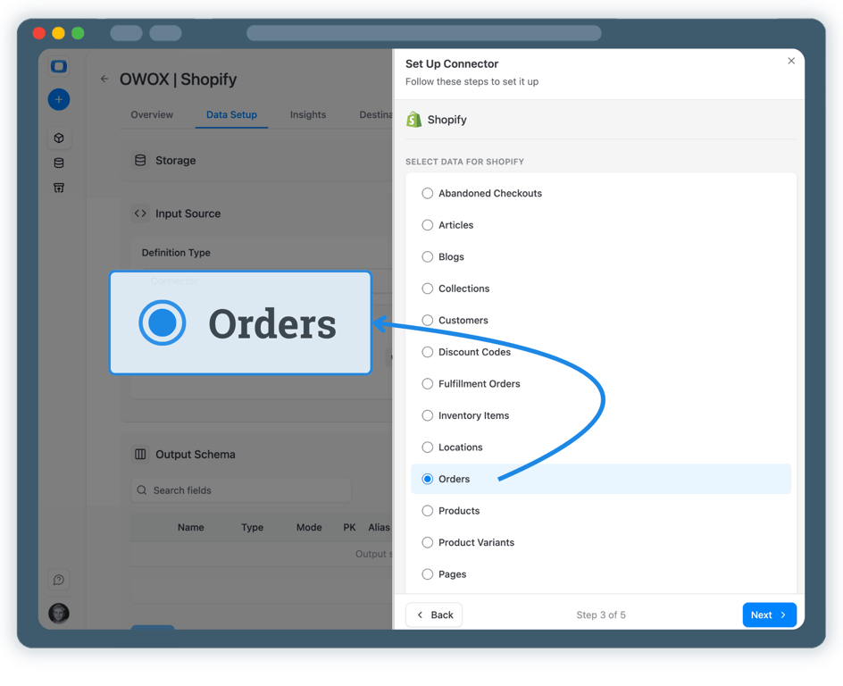 Step 3: Select Shopify Database & Fields