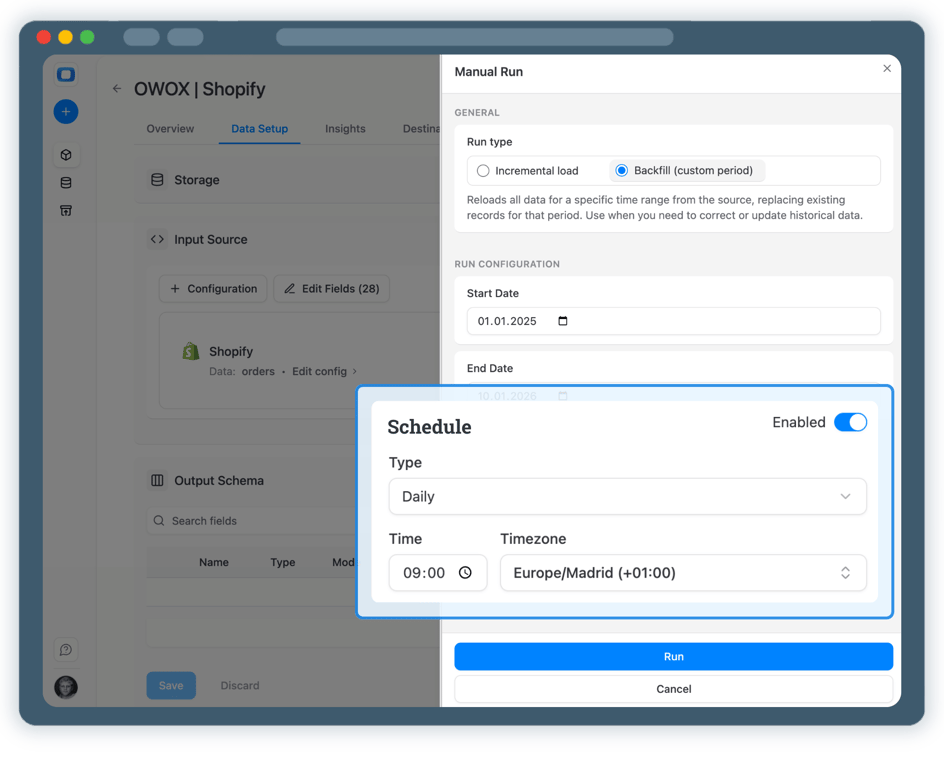 Step 4: Run & Schedule Shopify Data Collection