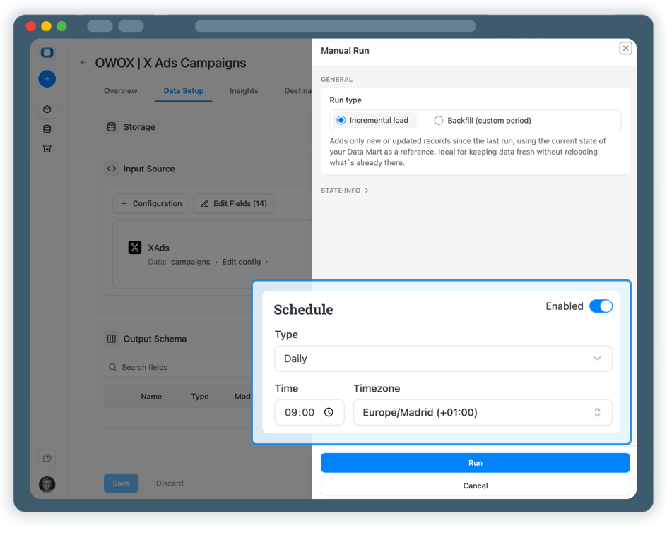 Step 4: Run & Schedule X Ads Data Collection