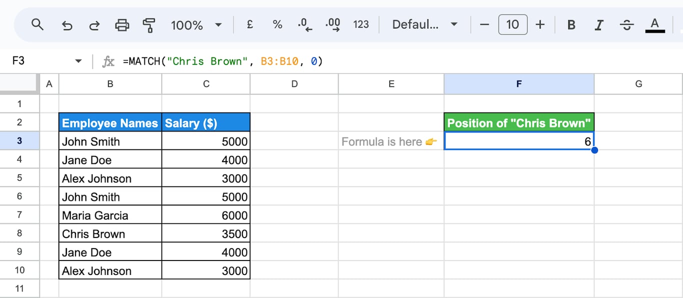 Using the MATCH function to find the position of a value, complementing the SEARCH function.