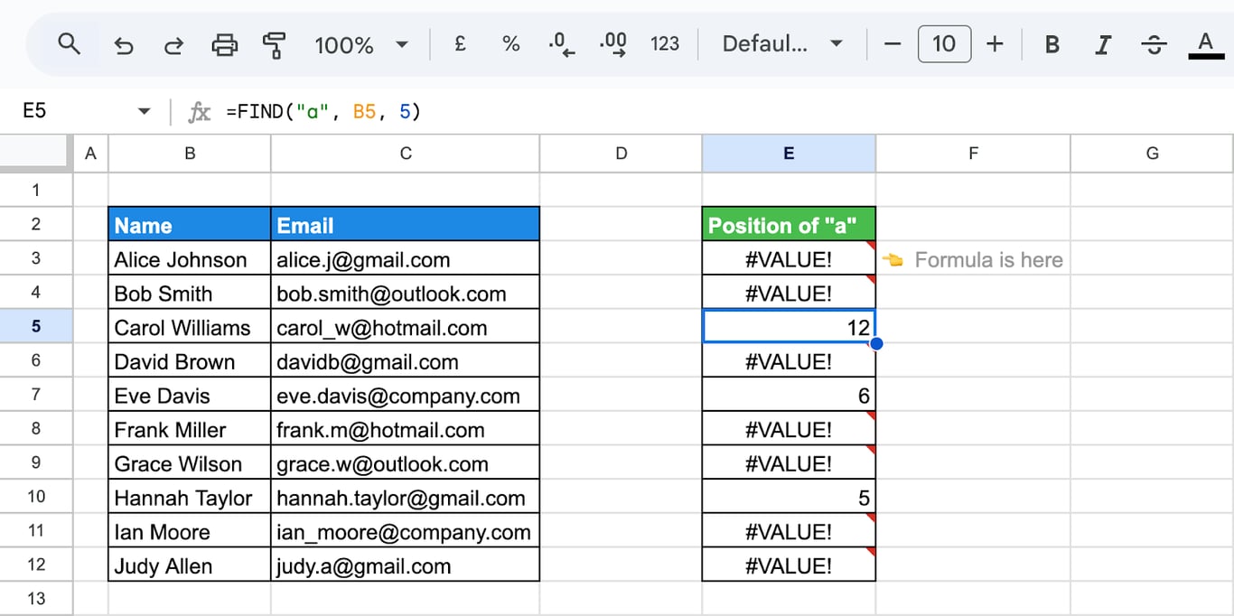 Google Sheets with FIND given a starting position so the search begins partway along the text