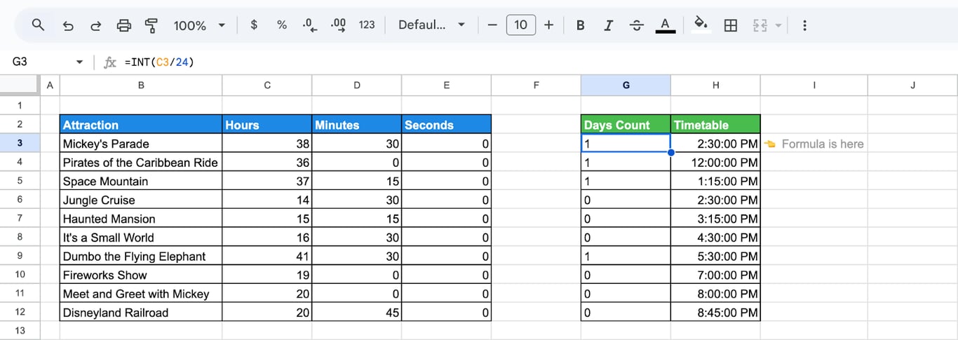 Google Sheets with TIME taking hours, minutes and seconds from three cells to build a time value.