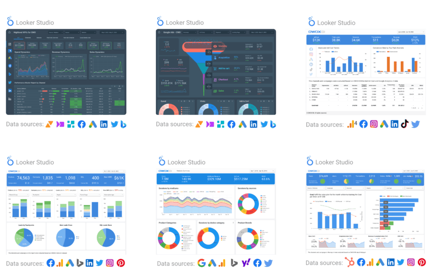Card for a download, “Explore Marketing Dashboard Templates”, with a list of templates and a Dive into button.