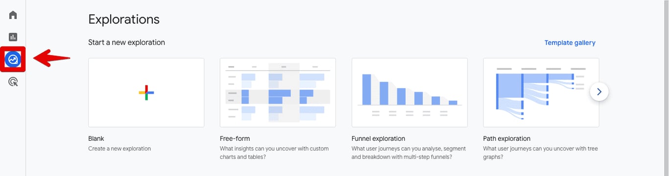 Exploration Reports in GA4 with tools like funnel analysis, path exploration, and segment overlap for advanced data analysis.