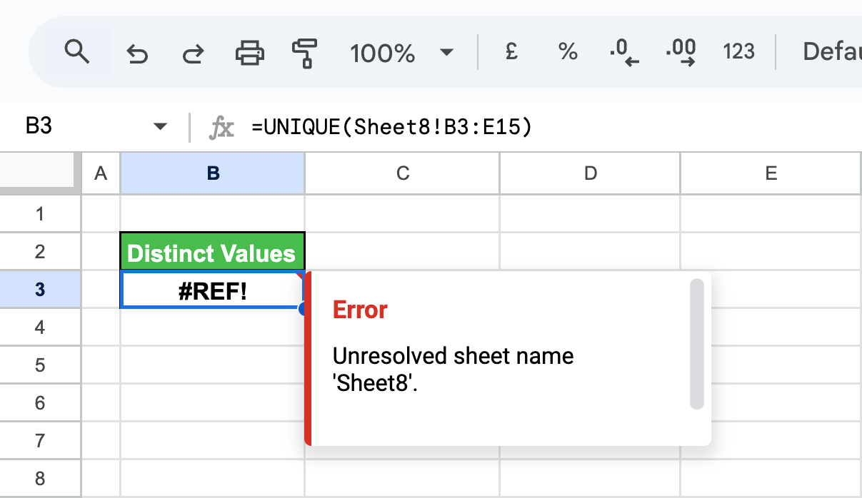 Solutions for addressing the #REF! error when using the UNIQUE function in Google Sheets.