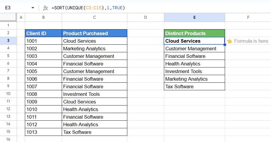 Using the UNIQUE function in Google Sheets to create alphabetically sorted drop-down menus.