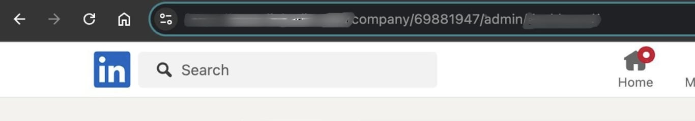 LinkedIn Campaign Manager interface showing URL structure to locate the Organization URN.